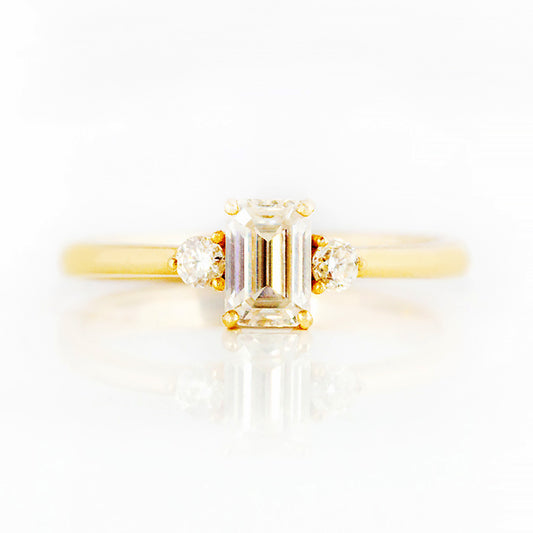 Emerald cut Diamond Trilogy Engagement Ring in Yellow Gold - Victoria's Jewellery