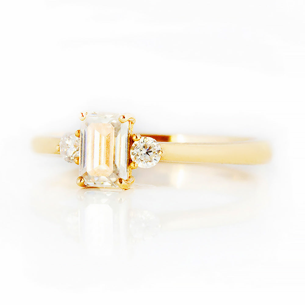 Emerald cut Diamond Trilogy Engagement Ring in Yellow Gold - Victoria's Jewellery