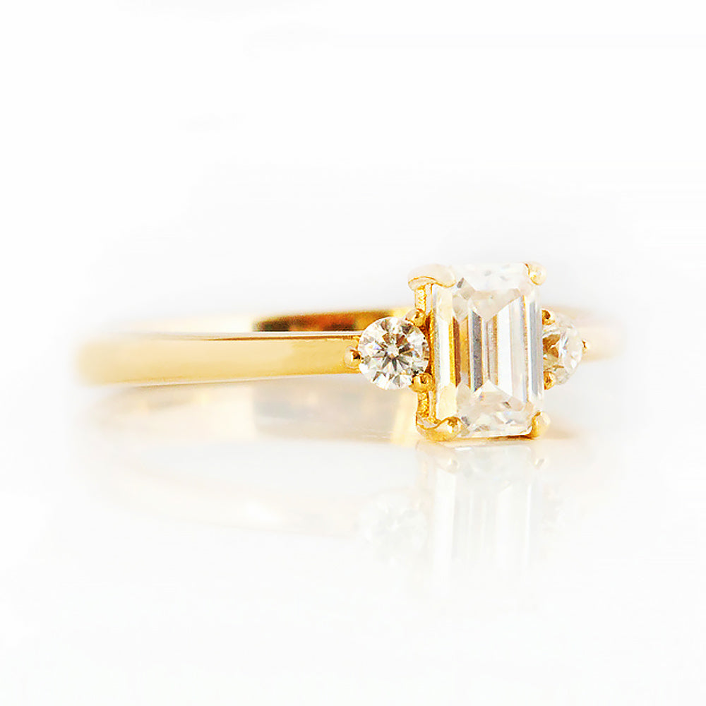 Emerald cut Diamond Trilogy Engagement Ring in Yellow Gold - Victoria's Jewellery