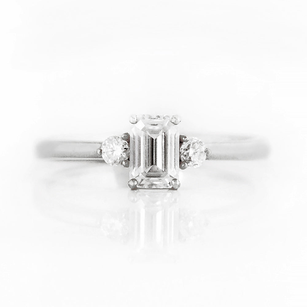 Emerald cut Diamond Trilogy Engagement Ring in White Gold - Victoria's Jewellery