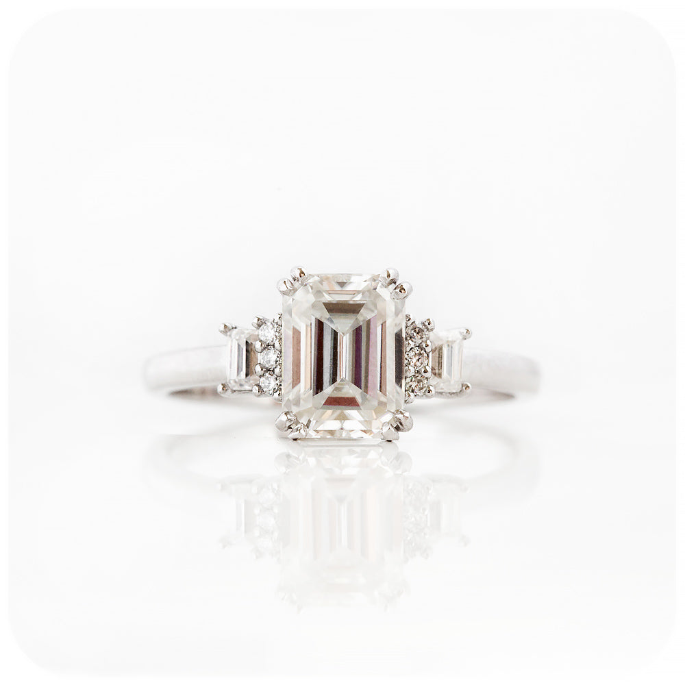 Emerald cut Vintage Style Moissanite Engagement Ring - Victoria's Jewellery