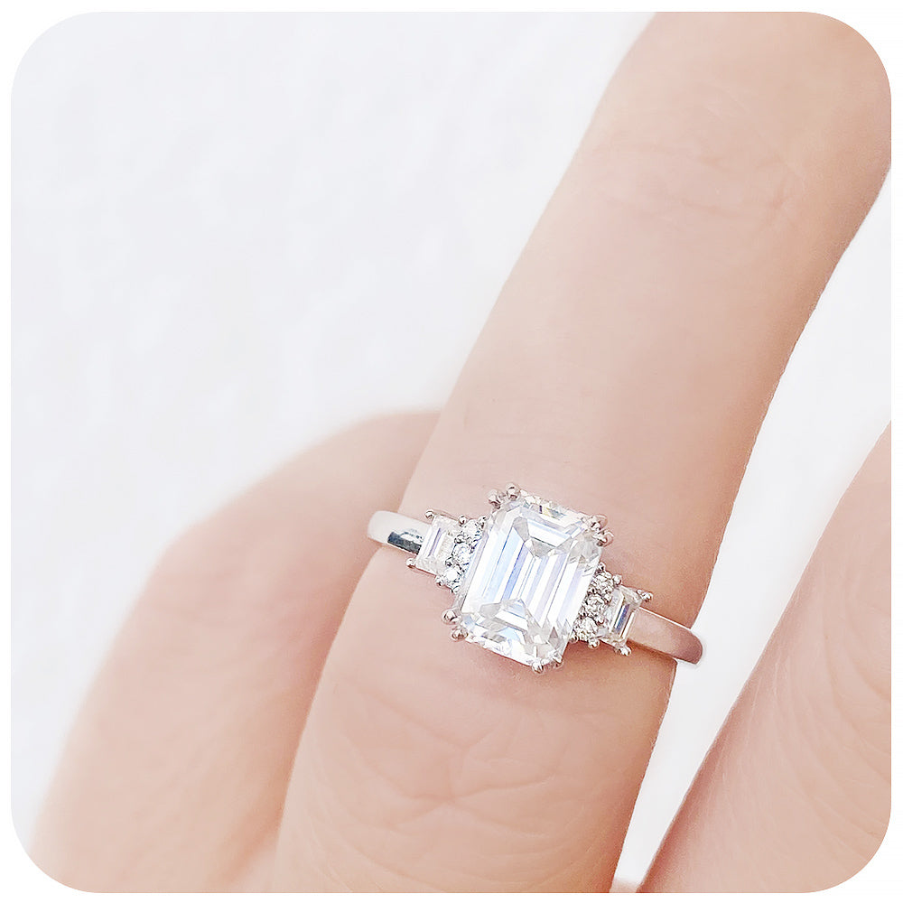 Emerald cut Vintage Style Moissanite Engagement Ring - Victoria's Jewellery