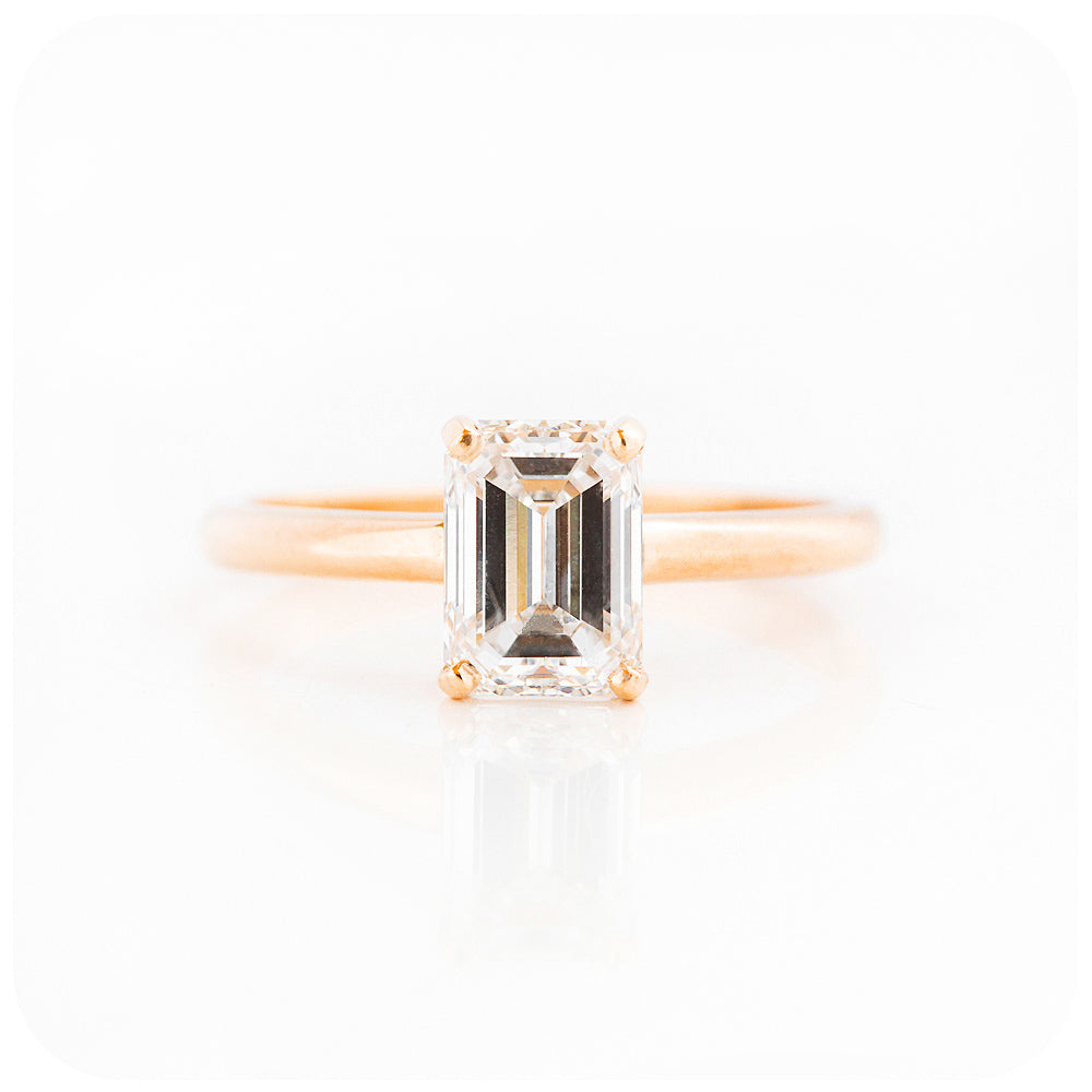 Emerald cut Moissanite Solitaire Engagement Ring - Victoria's Jewellery