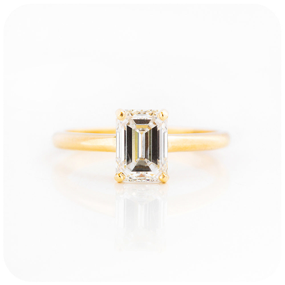 Emerald cut Moissanite Solitaire Engagement Ring - Victoria's Jewellery