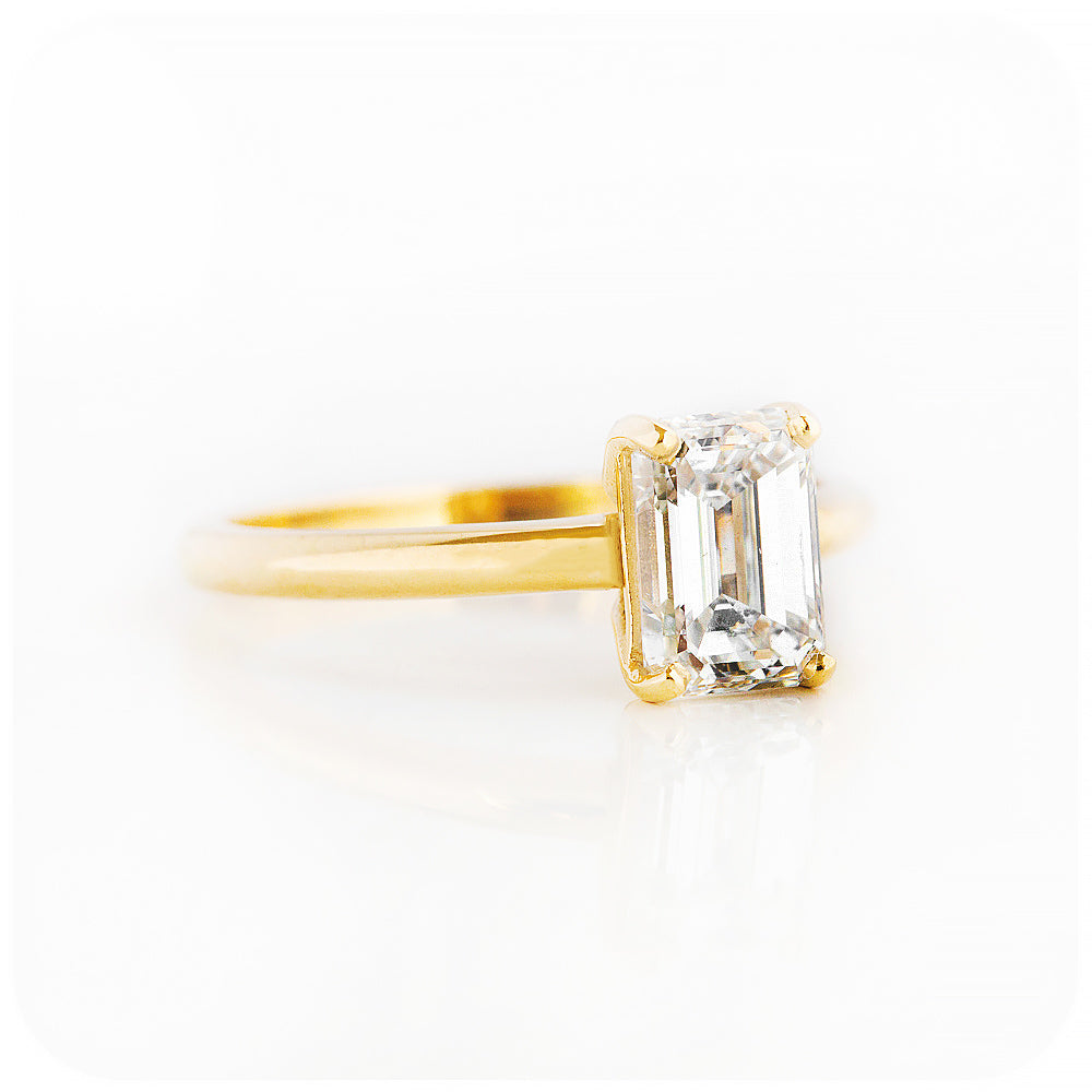 Emerald cut Moissanite Solitaire Engagement Ring - Victoria's Jewellery