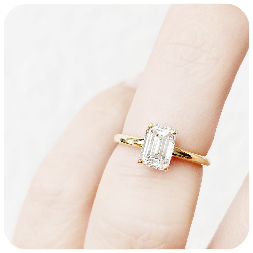 Emerald cut Moissanite Solitaire Engagement Ring - Victoria's Jewellery