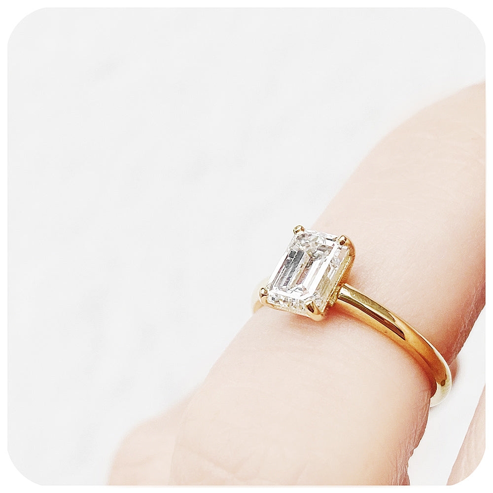 Emerald cut Moissanite Solitaire Engagement Ring - Victoria's Jewellery