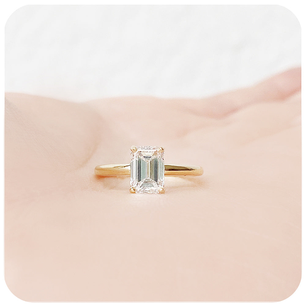 Emerald cut Moissanite Solitaire Engagement Ring - Victoria's Jewellery