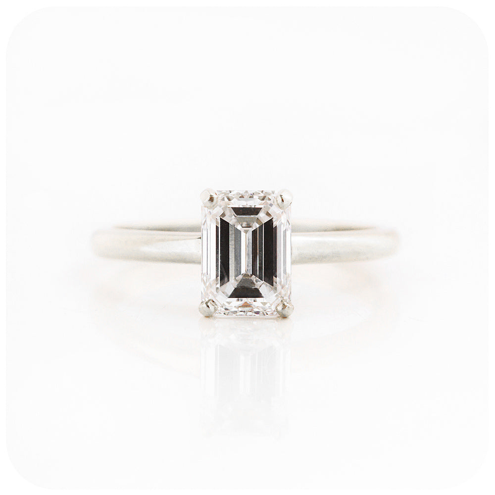 Emerald cut Moissanite Solitaire Engagement Ring - Victoria's Jewellery