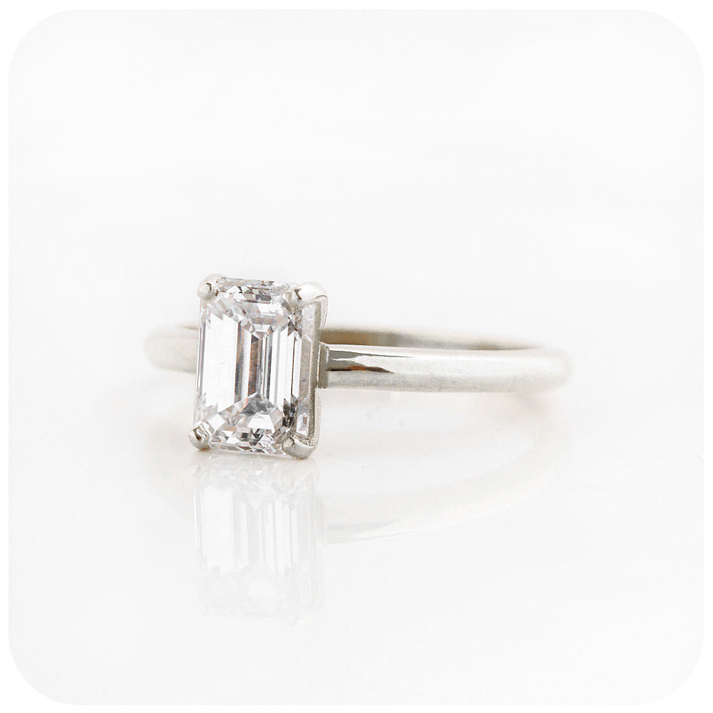 Emerald cut Moissanite Solitaire Engagement Ring - Victoria's Jewellery