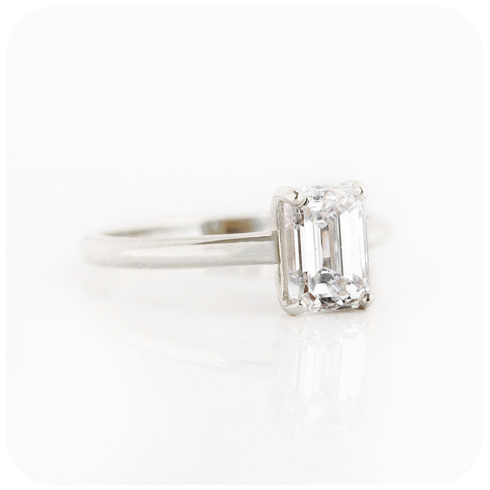 Emerald cut Moissanite Solitaire Engagement Ring - Victoria's Jewellery