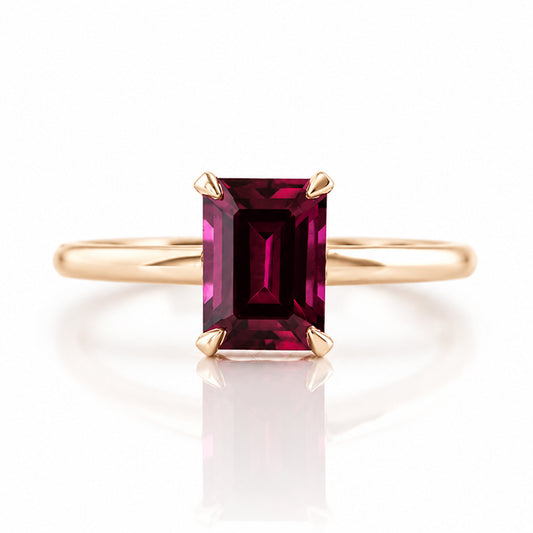 Mari, an Emerald cut Rhodolite Solitaire Ring - Victoria's Jewellery