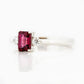 Emerald cut Rhodolite and Diamond trilogy engagement ring - Victoria's Jewellery