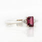 Emerald cut Rhodolite and Diamond trilogy engagement ring - Victoria's Jewellery