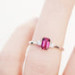 Emerald cut Rhodolite and Diamond trilogy engagement ring - Victoria's Jewellery