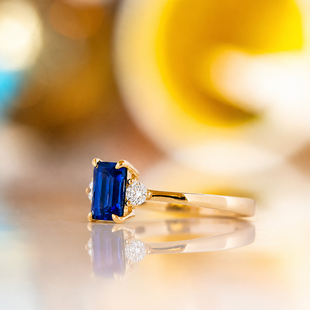 Bea, Lab Sapphire and Diamond Ring