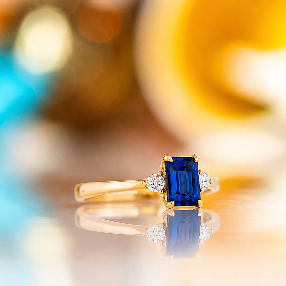 Bea, Lab Sapphire and Diamond Ring