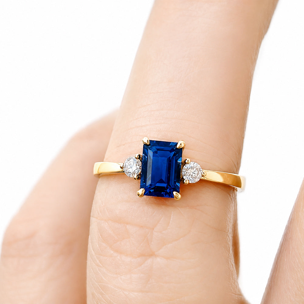 Bea, Lab Sapphire and Diamond Ring