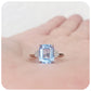 emerald cut blue topaz and moissanite engagement ring in a vintage style - Victoria's Jewellery