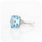 emerald cut blue topaz and moissanite engagement ring in a vintage style - Victoria's Jewellery