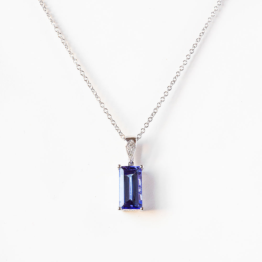 Emerald cut Tanzanite and Diamond Pendant - Victoria's Jewellery