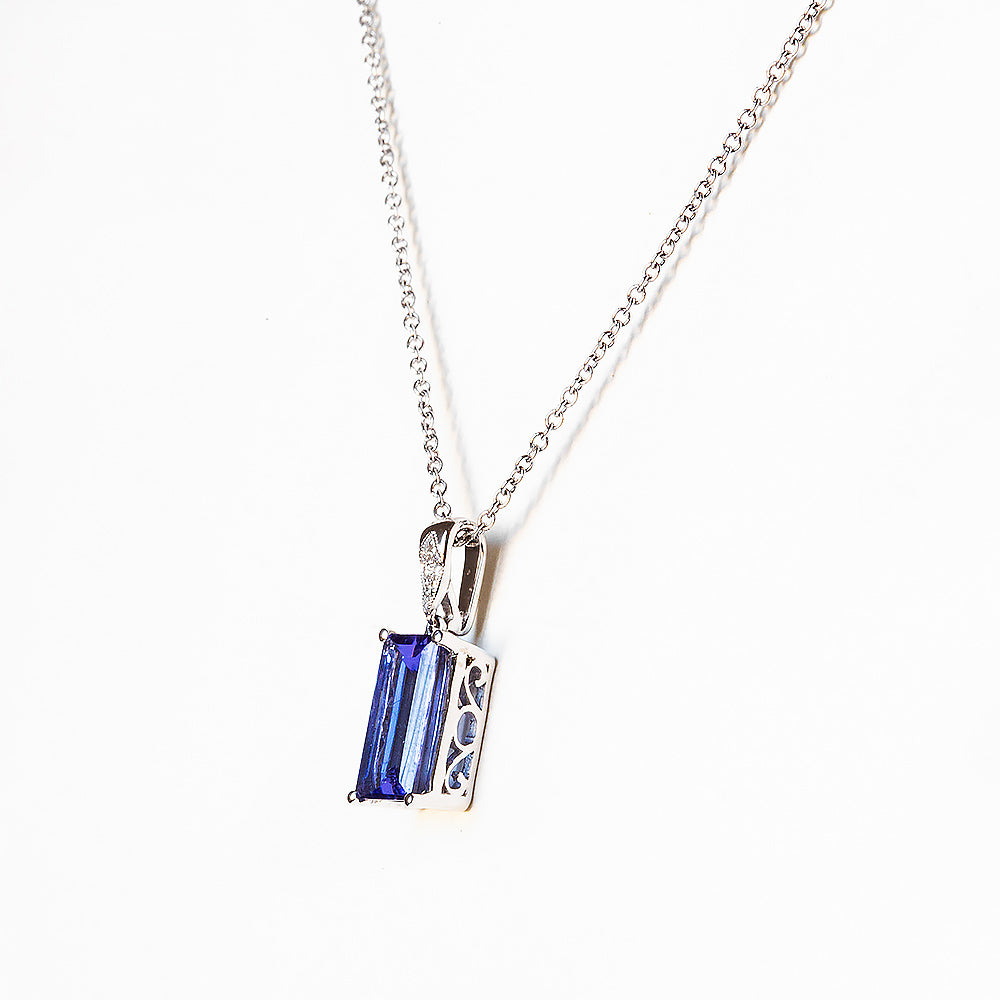 Emerald cut Tanzanite and Diamond Pendant - Victoria's Jewellery