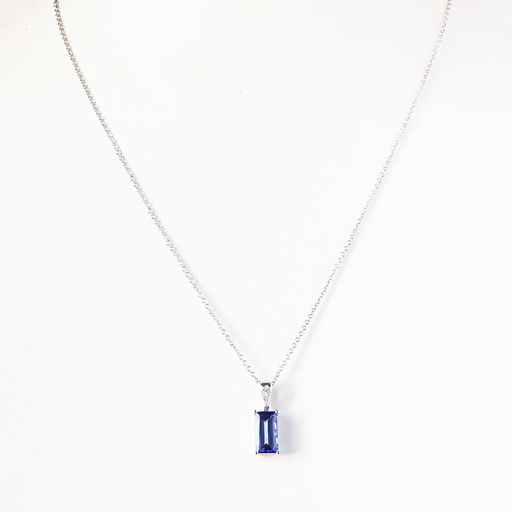 Emerald cut Tanzanite and Diamond Pendant - Victoria's Jewellery