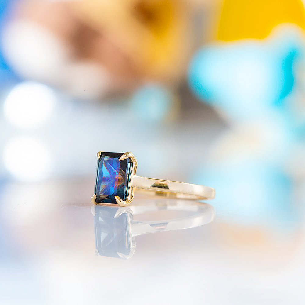 Adison, a London Blue Topaz Emerald cut Ring - Victoria's Jewellery