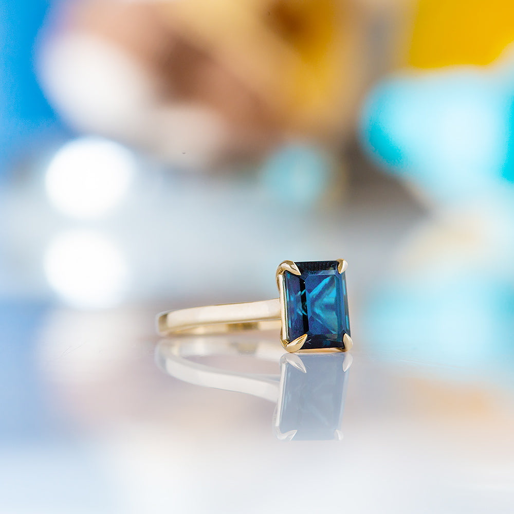 Adison, a London Blue Topaz Emerald cut Ring - Victoria's Jewellery