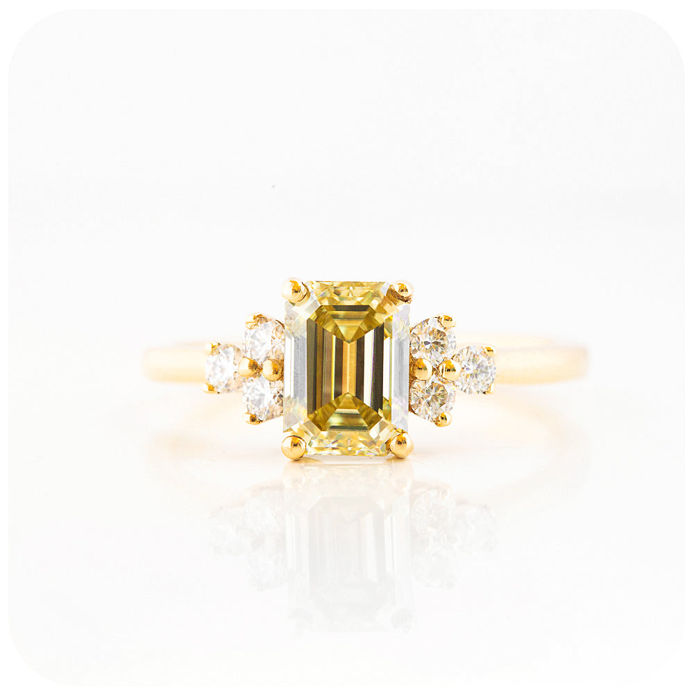 The Emerald cut Yellow Moissanite Engagement Ring