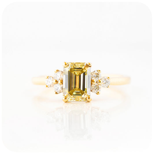 fancy yellow emerald cut moissanite engagement wedding ring - Victoria's Jewellery