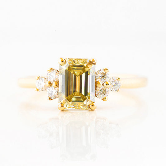 Emerald cut Yellow Moissanite Cluster style Engagement Ring in Yellow Gold - Victoria's Jewellery