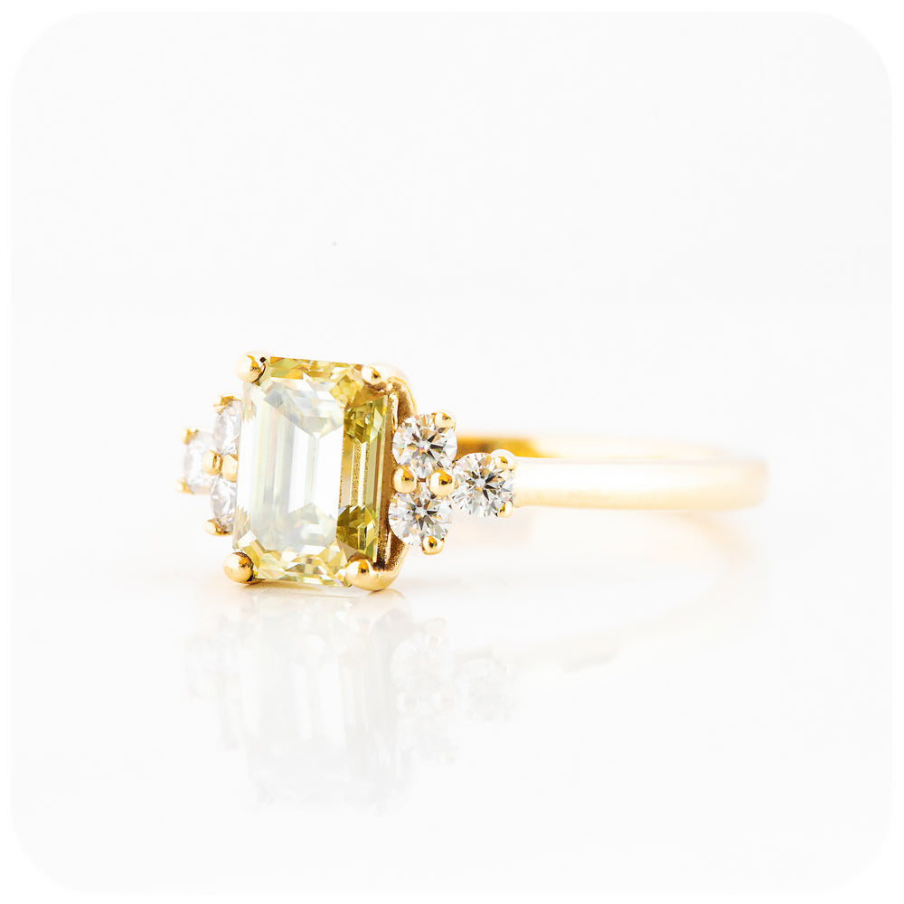 fancy yellow emerald cut moissanite engagement wedding ring - Victoria's Jewellery