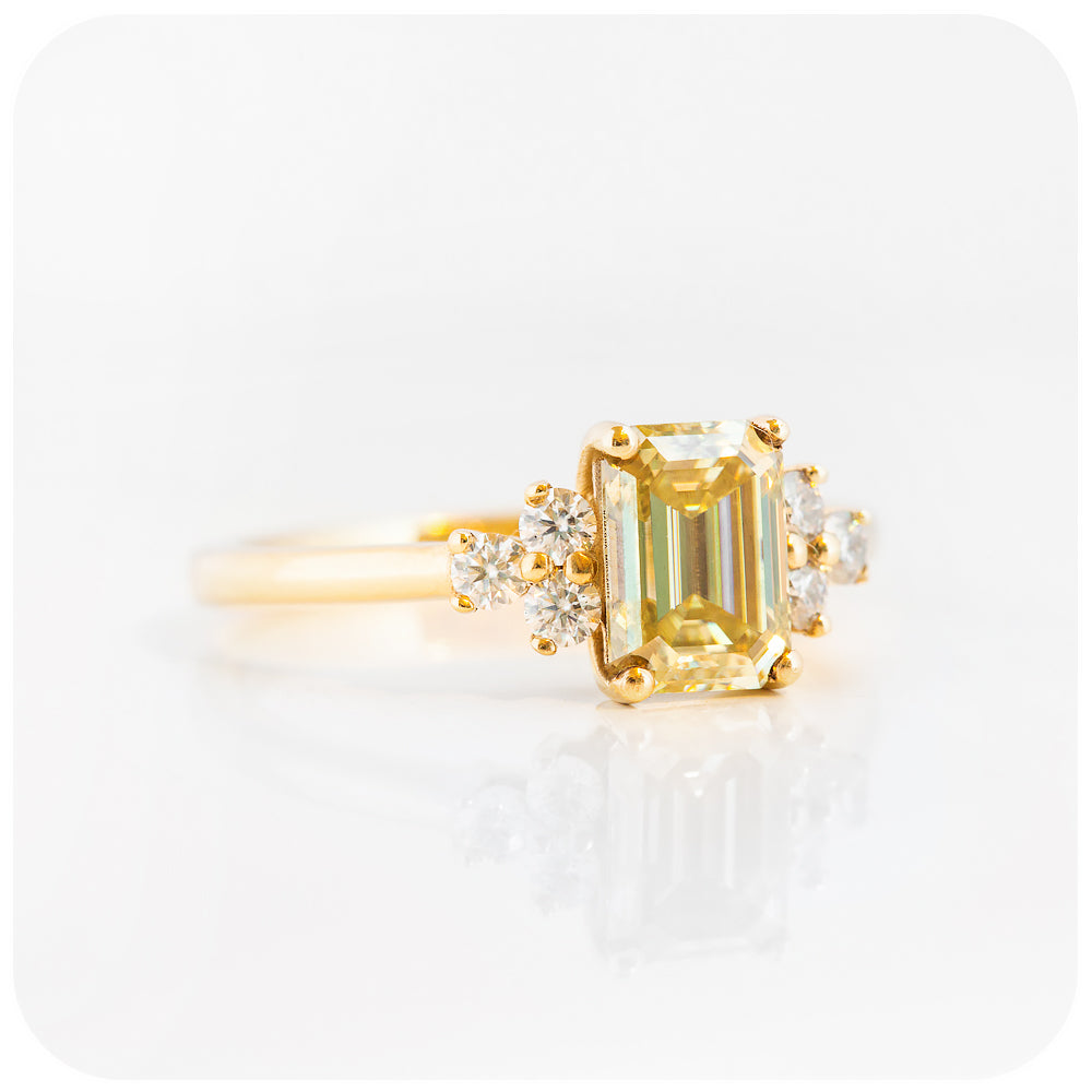 fancy yellow emerald cut moissanite engagement wedding ring - Victoria's Jewellery