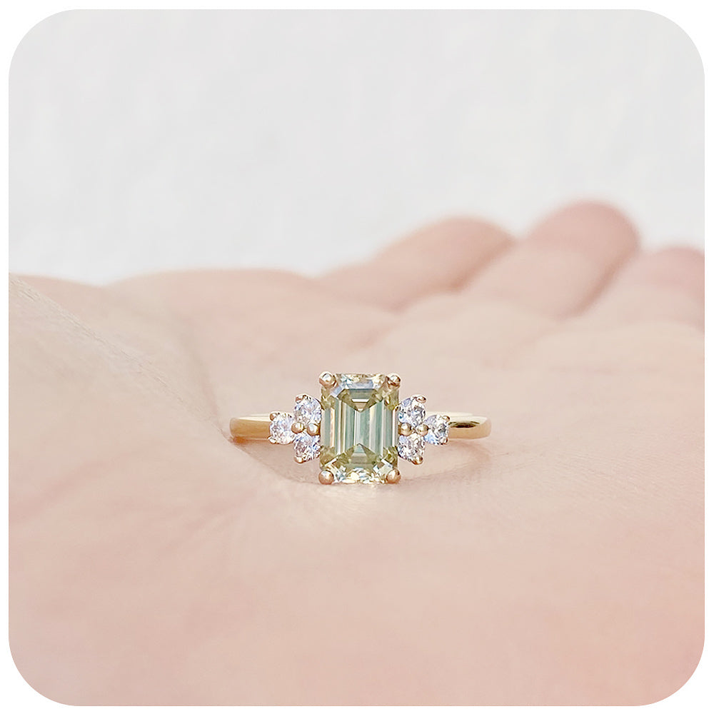 fancy yellow emerald cut moissanite engagement wedding ring - Victoria's Jewellery