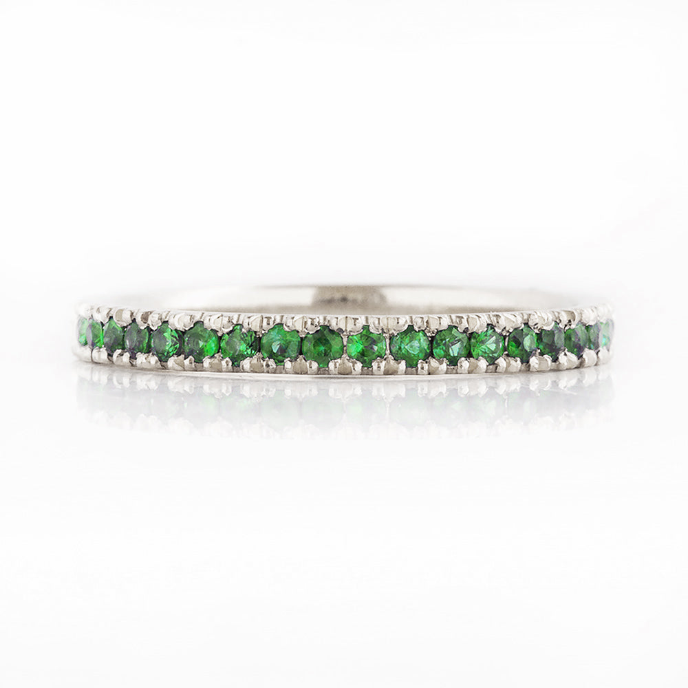 Emerald half eternity wedding band stack ring in white gold - Victoria's Jewellery