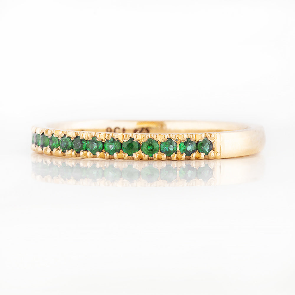 Emerald half eternity wedding band stack ring in yellow gold - Victoria's Jewellery