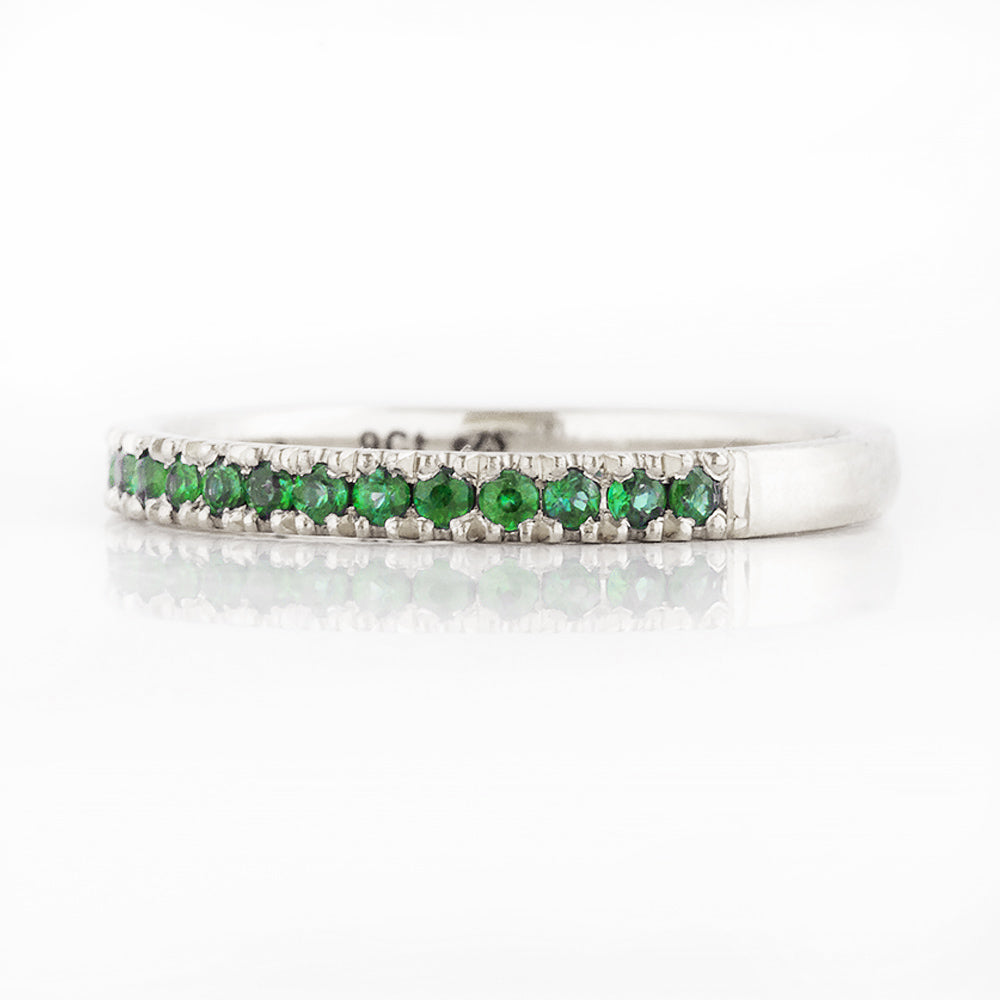 Emerald half eternity wedding band stack ring in white gold - Victoria's Jewellery