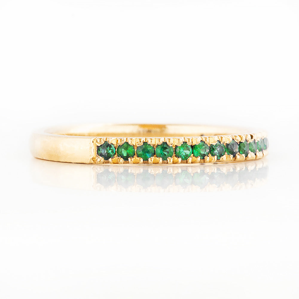 Emerald half eternity wedding band stack ring in yellow gold - Victoria's Jewellery