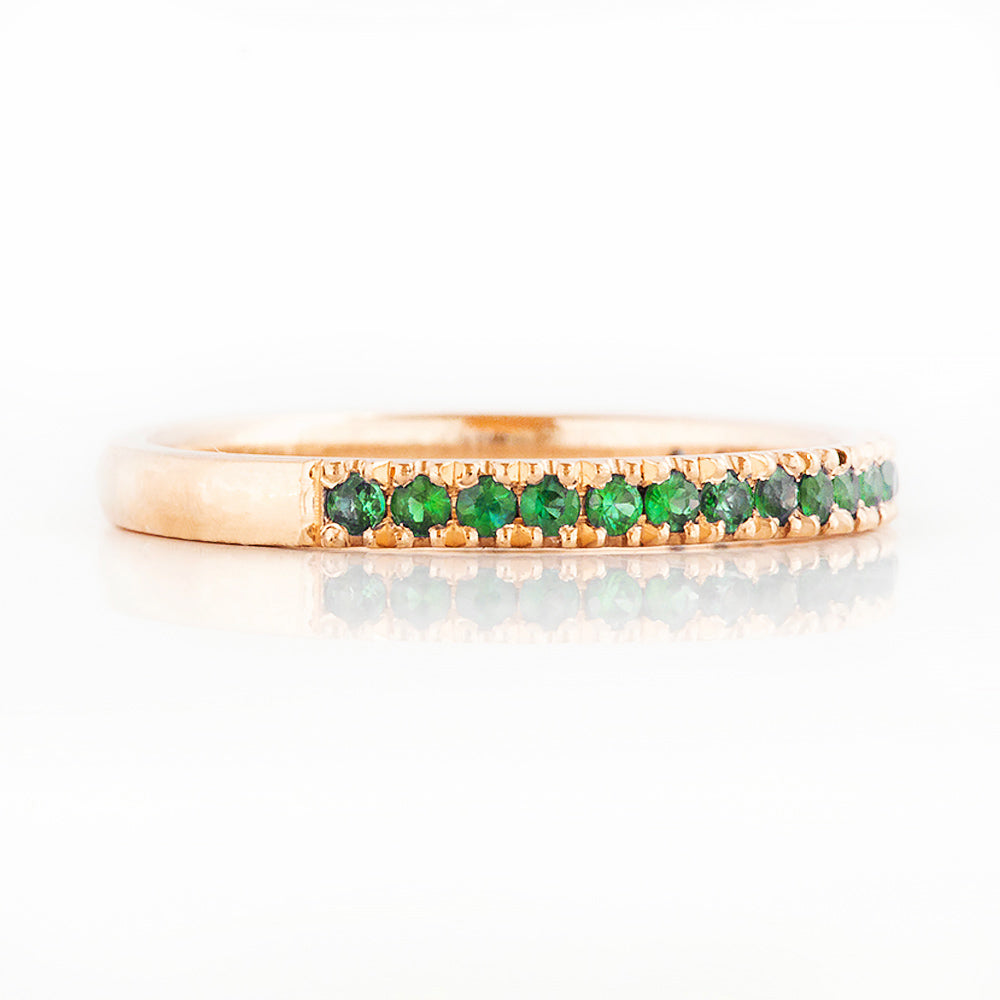 Emerald half eternity wedding band stack ring in rose gold - Victoria's Jewellery