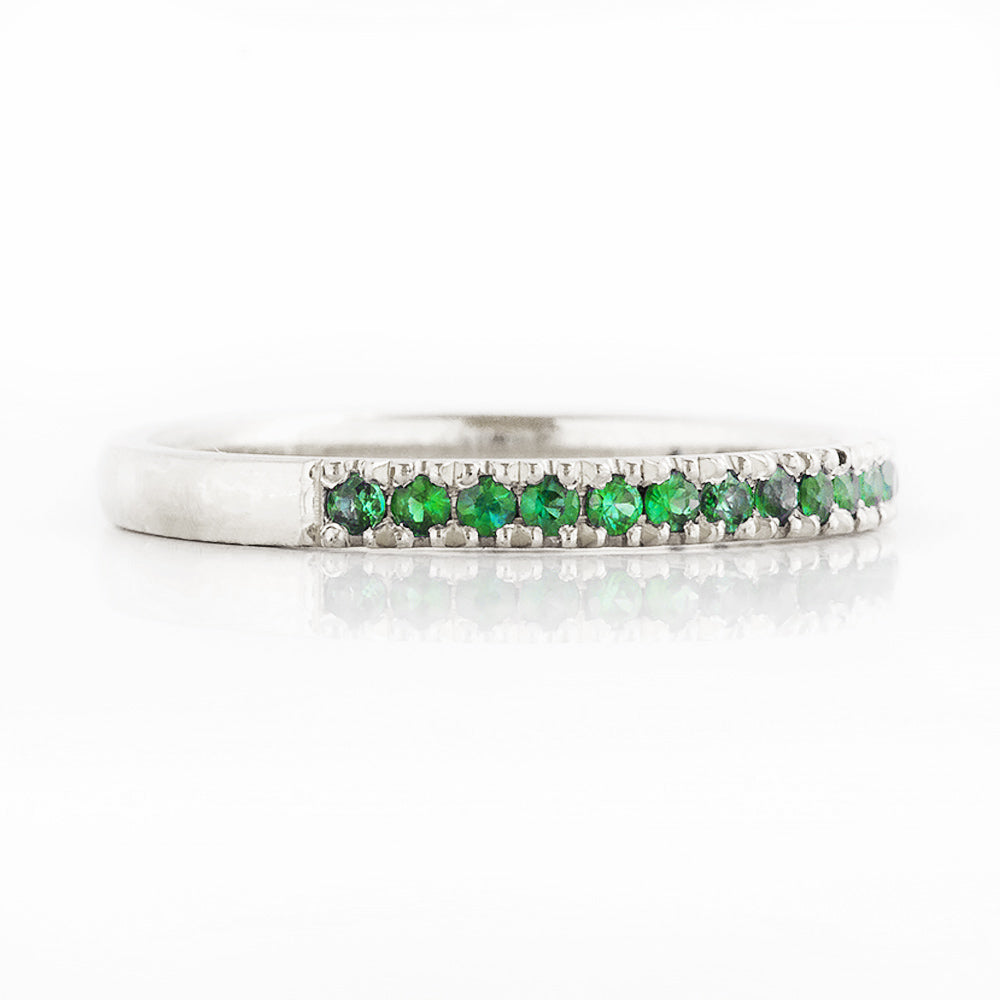 Emerald half eternity wedding band stack ring in white gold - Victoria's Jewellery