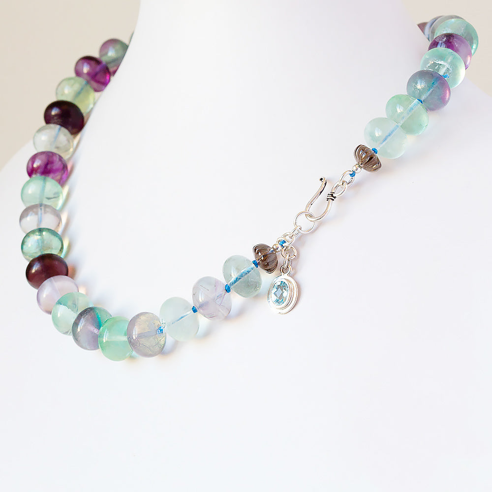 The Minty Fluorite Bead Necklace with Blue Topaz Charm - Victoria's Jewellery