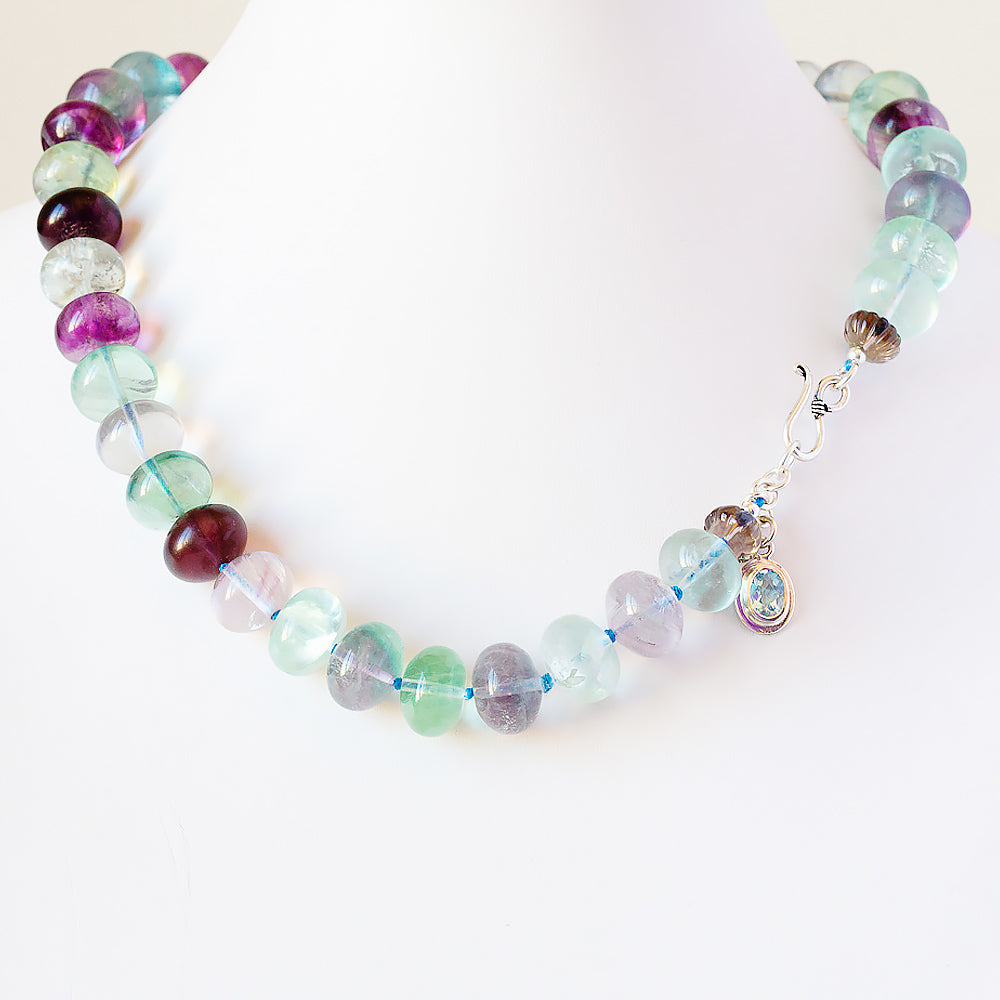 The Minty Fluorite Bead Necklace with Blue Topaz Charm - Victoria's Jewellery