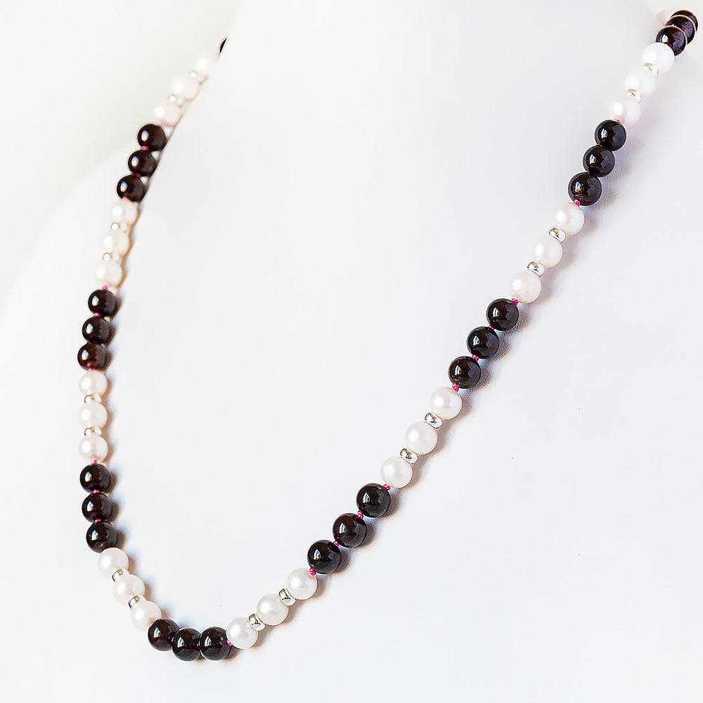Garnet and Fresh Water Pearl Necklace - Victoria's Jewellery