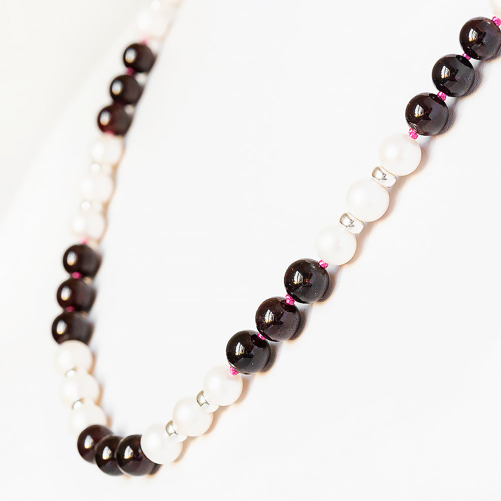 Garnet and Fresh Water Pearl Necklace - Victoria's Jewellery