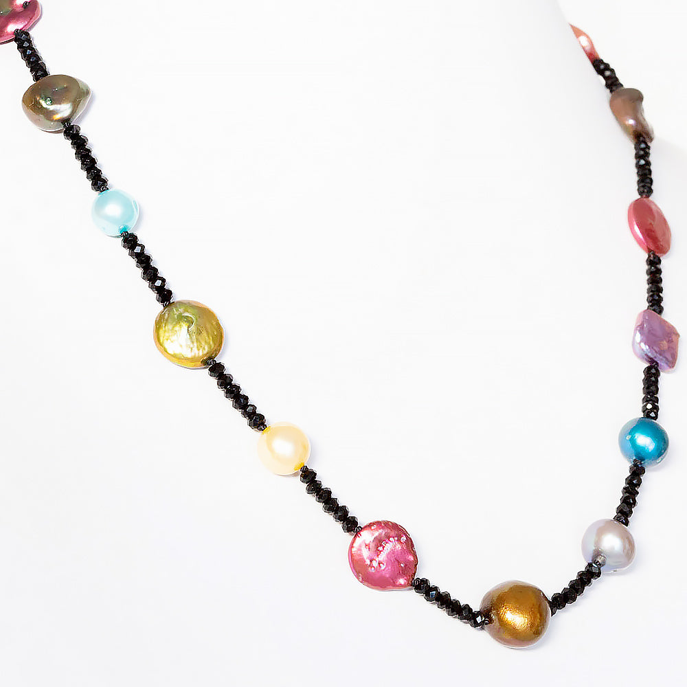 Multi Colour Fresh Water Pearl and Onyx Necklace - 50cm - Victoria's Jewellery