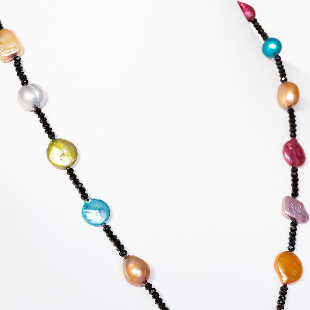 Multi Colour Fresh Water Pearl and Onyx Necklace - 55cm - Victoria's Jewellery