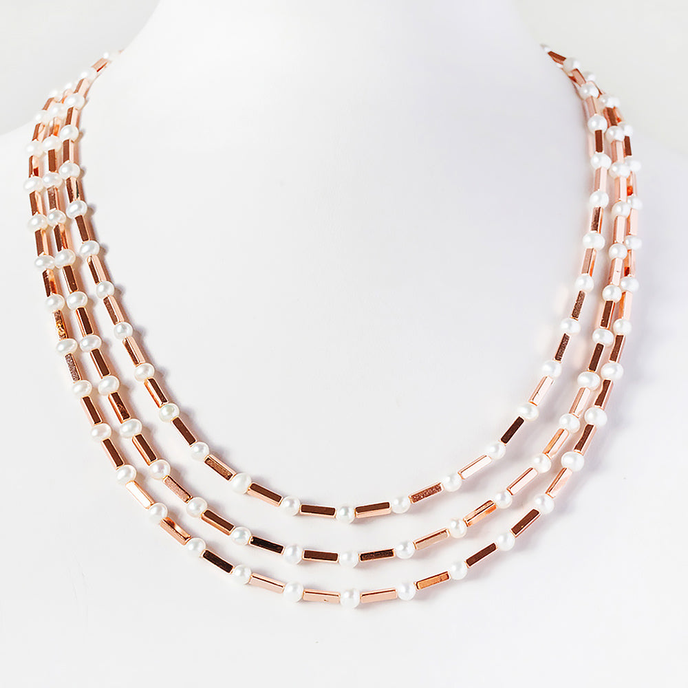 Rose Gold Hematite and Fresh Water Pearl Necklace - Victoria's Jewellery