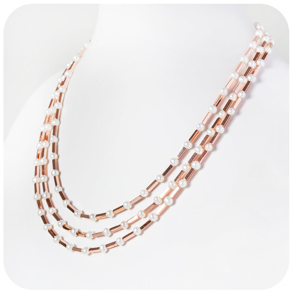 Rose Gold Hematite and Fresh Water Pearl Necklace