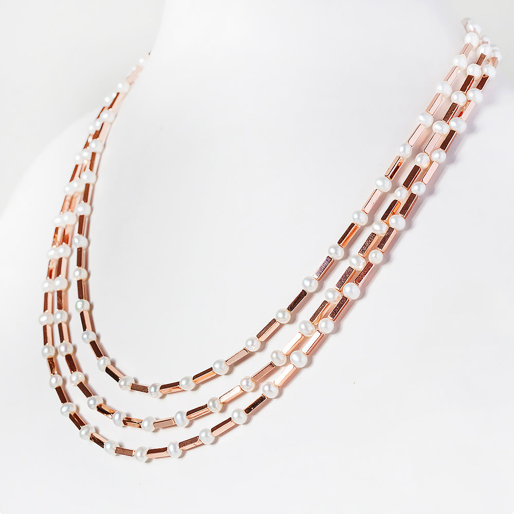 Rose Gold Hematite and Fresh Water Pearl Necklace - Victoria's Jewellery